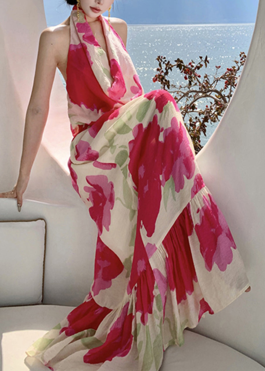 Fashion Red Bow Backless Vacation Long Dresses Summer