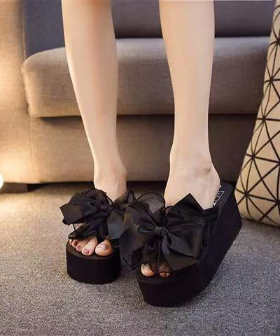 Fashion Red Bow Faux Leather Platform Thong Sandals