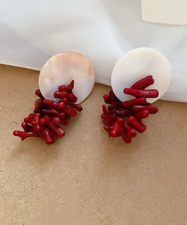 Fashion Red Copper Alloy Shell Resin Drop Earrings