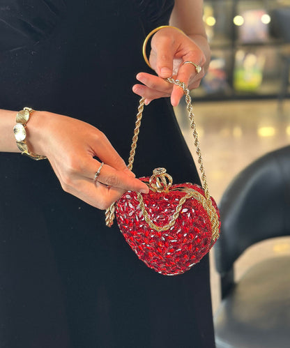 Fashion Red Diamond Studded Heart-Shaped Chain Crossbody Bag