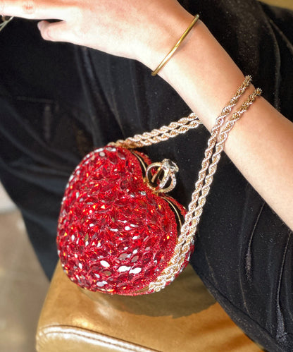 Fashion Red Diamond Studded Heart-Shaped Chain Crossbody Bag