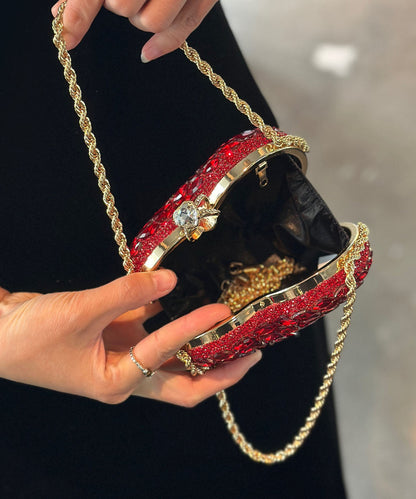 Fashion Red Diamond Studded Heart-Shaped Chain Crossbody Bag