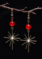 Fashion Red Gem Stone Fireworks Shape Drop Earrings