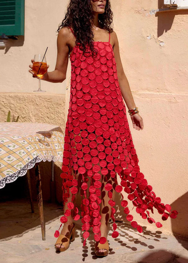 Fashion Red Hollow Out Spaghetti Strap Dress Summer