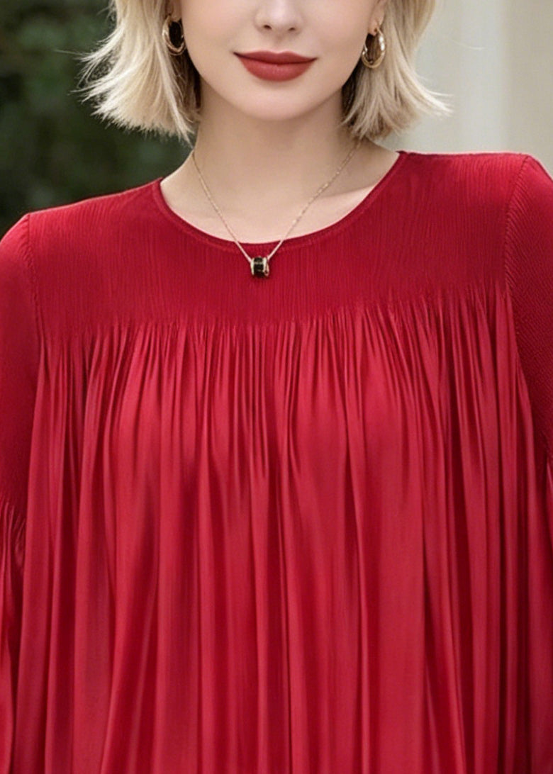 Fashion Red Oversized Floral Chiffon Shirt Top Lantern Sleeve