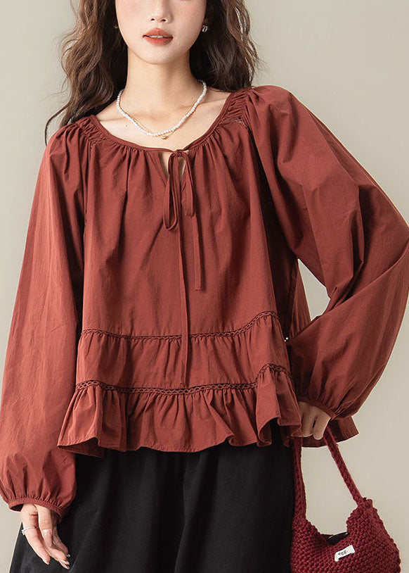 Fashion Red Ruffled Hollow Out Shirt Fall