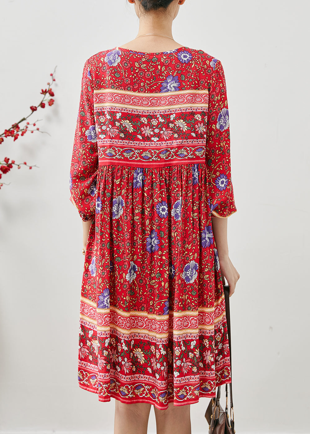 Fashion Red Tasseled Print Cotton Mini Dresses Fall