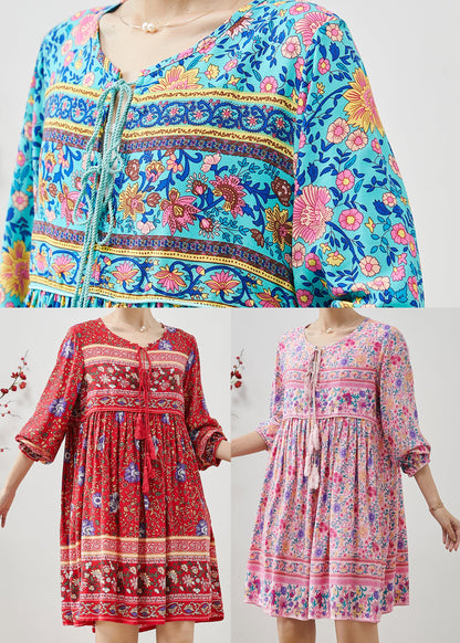 Fashion Red Tasseled Print Cotton Mini Dresses Fall