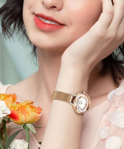 Fashion Rose Gold Stainless Steel Zircon Quartz Movement Crystal Mirror Watches