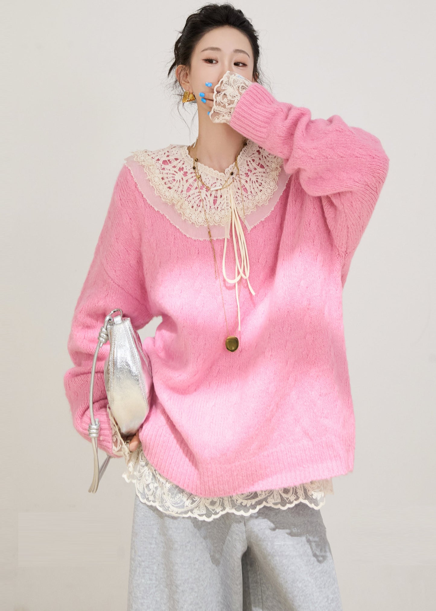 Fashion Rose Oversized Thick Knit Pullover Winter