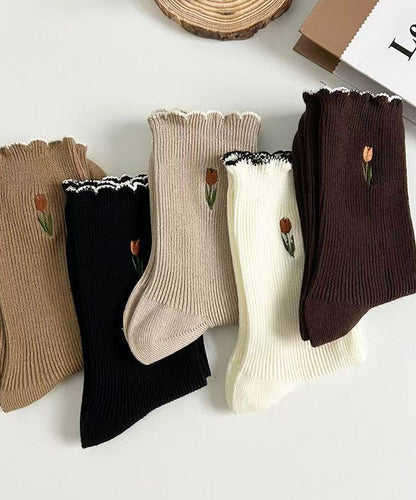 Fashion Ruffled Jacquard Cotton Mid Calf Socks
