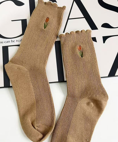 Fashion Ruffled Jacquard Cotton Mid Calf Socks