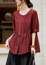 Load image into Gallery viewer, Fashion Rust Lace Patchwork Button Silk Shirt Summer