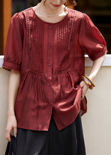 Load image into Gallery viewer, Fashion Rust Lace Patchwork Button Silk Shirt Summer