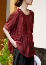 Load image into Gallery viewer, Fashion Rust Lace Patchwork Button Silk Shirt Summer