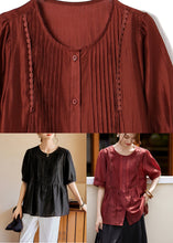 Load image into Gallery viewer, Fashion Rust Lace Patchwork Button Silk Shirt Summer