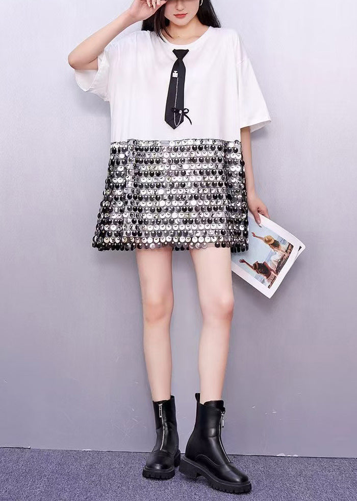 Fashion Sequins Patchwork Cotton Work Dress Summer