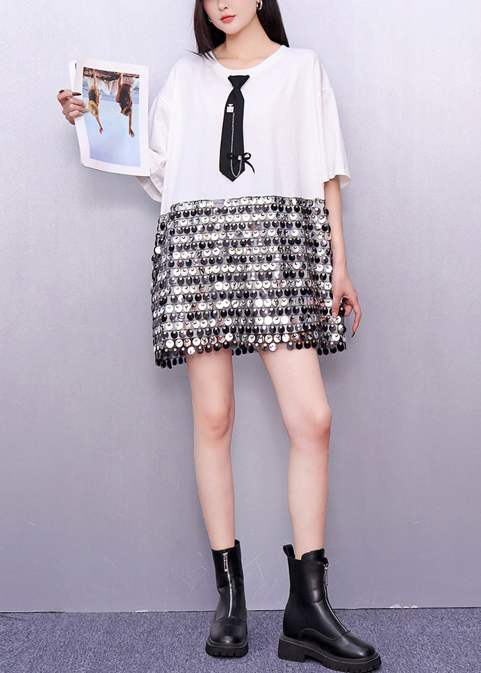 Fashion Sequins Patchwork Cotton Work Dress Summer