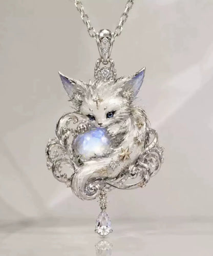 Fashion Silk Alloy Zircon Nine-Tailed Fox Pendant Necklace
