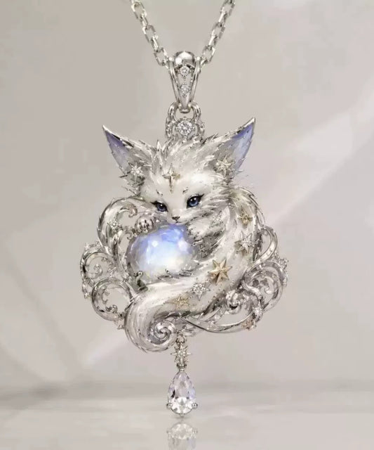 Fashion Silk Alloy Zircon Nine-Tailed Fox Pendant Necklace