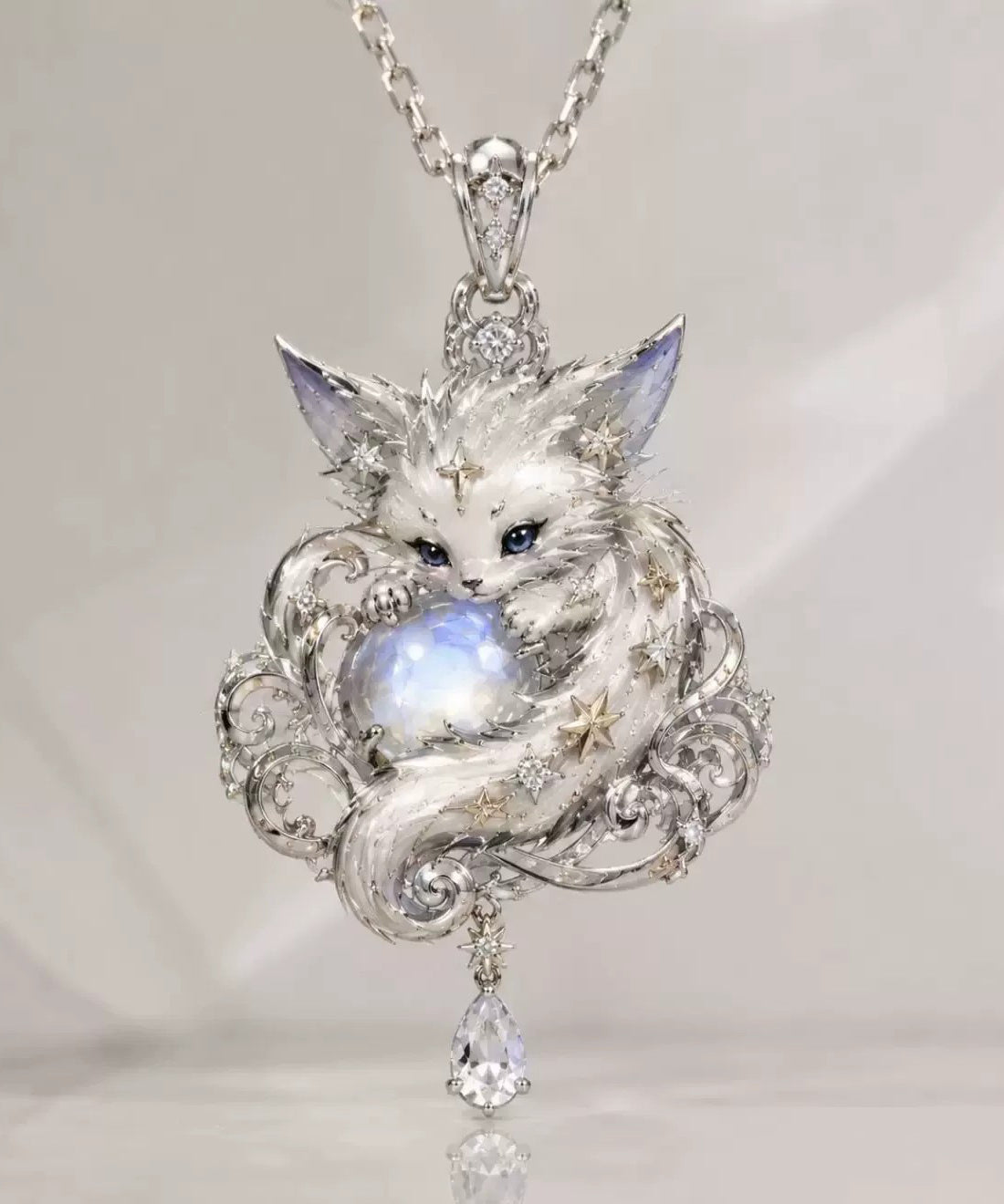 Fashion Silk Alloy Zircon Nine-Tailed Fox Pendant Necklace