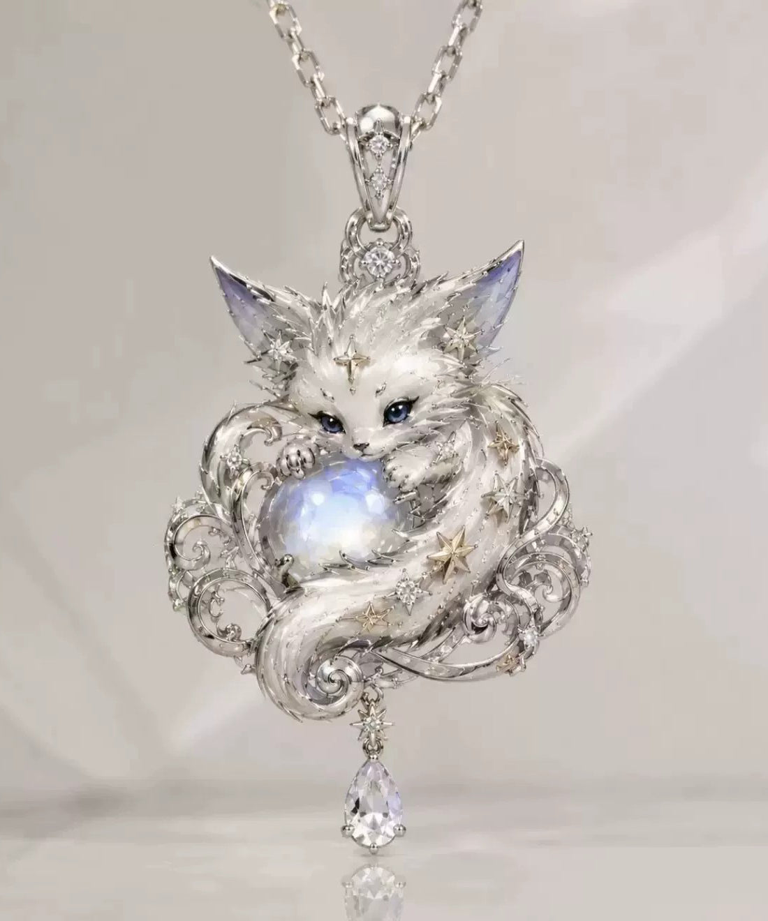 Fashion Silk Alloy Zircon Nine-Tailed Fox Pendant Necklace