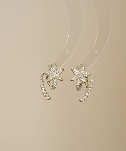 Fashion Silk Sterling Silver Zircon Pentagram Stud Earrings