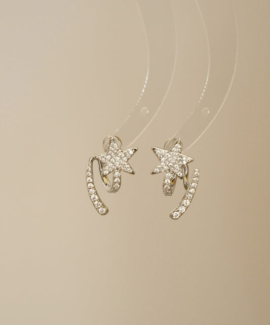 Fashion Silk Sterling Silver Zircon Pentagram Stud Earrings