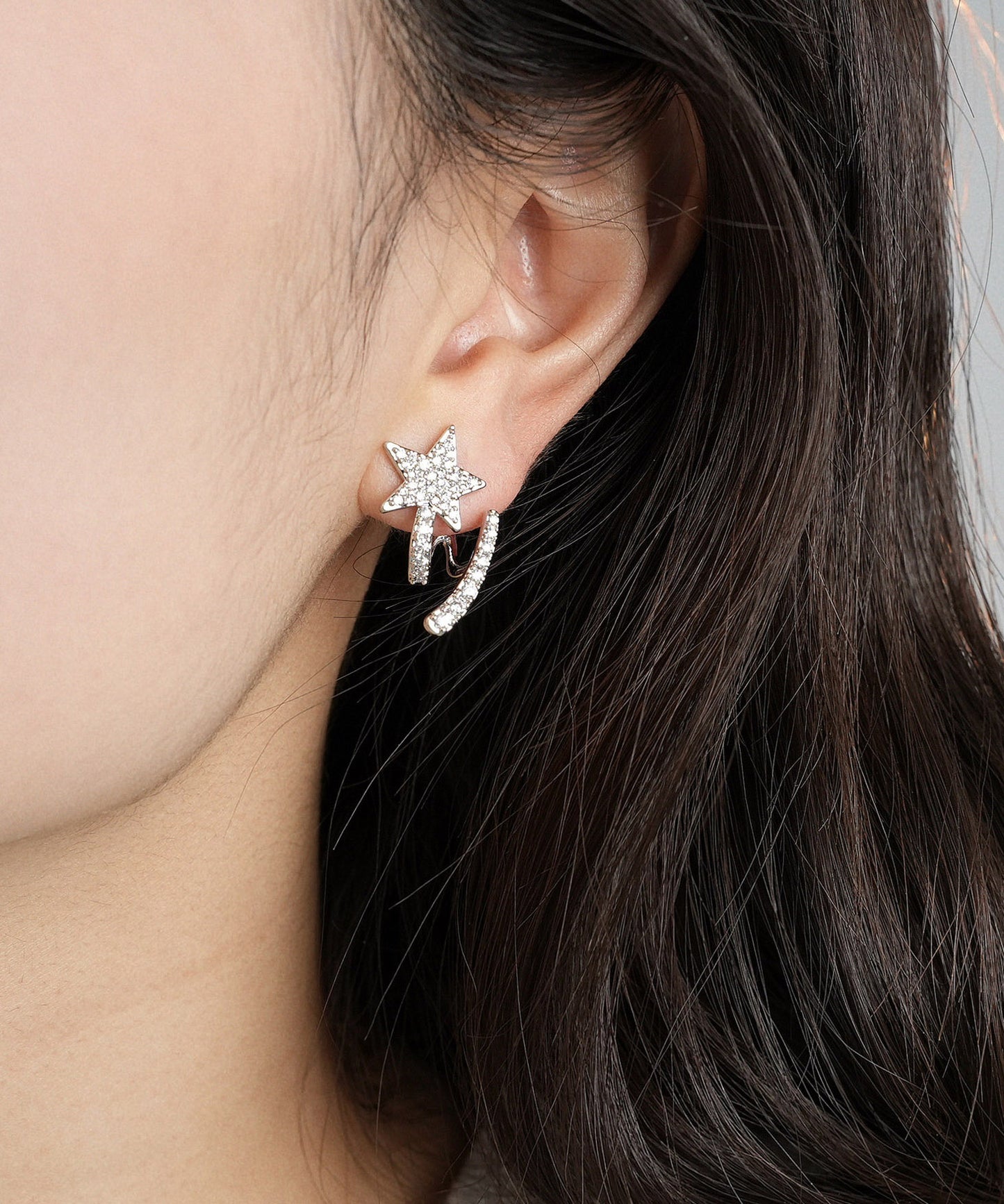 Fashion Silk Sterling Silver Zircon Pentagram Stud Earrings