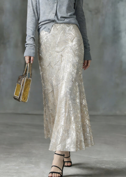 Fashion Silver High Waist Sequins A Line Skirt