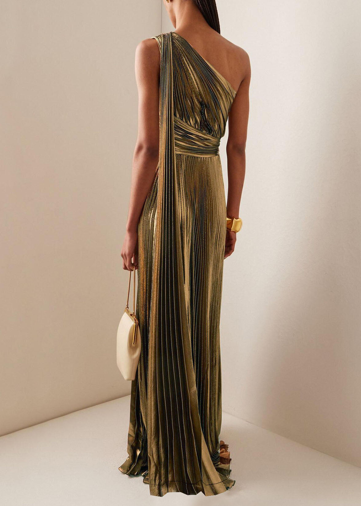 Fashion Silver One Shoulder Wrinkled Patchwork Silk Dresses Summer