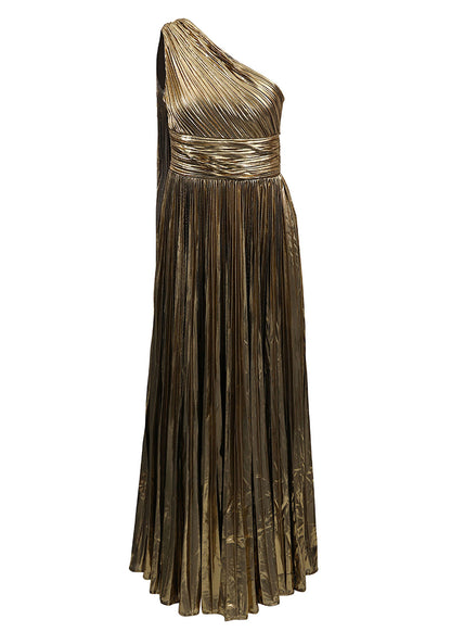 Fashion Silver One Shoulder Wrinkled Patchwork Silk Dresses Summer