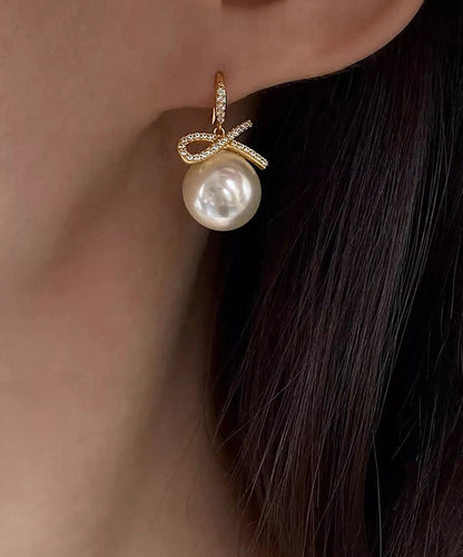 Fashion Silver Zircon Bow Pearl Silver Drop Earrings