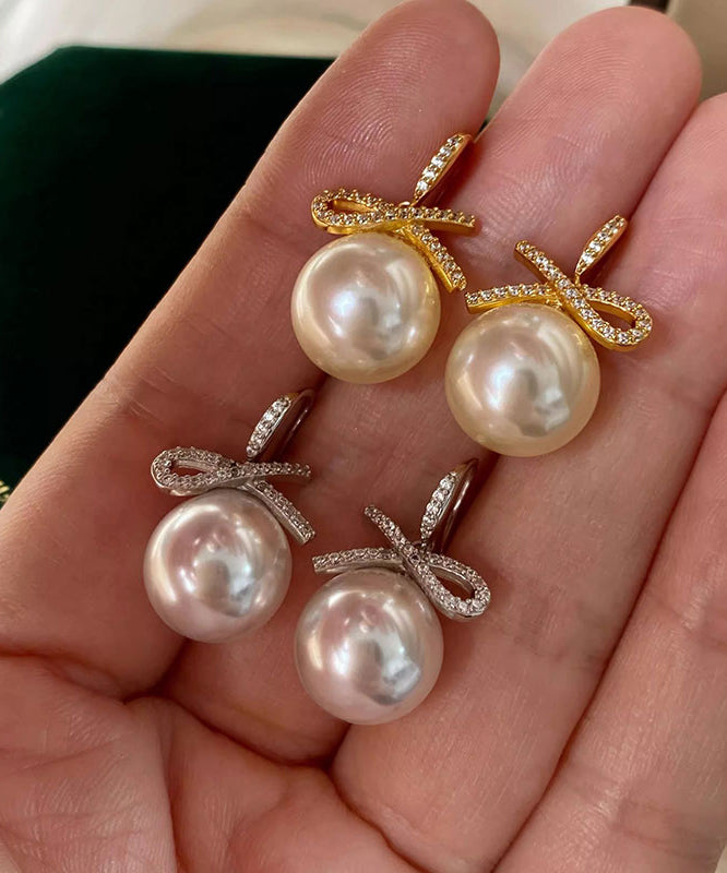 Fashion Silver Zircon Bow Pearl Silver Drop Earrings