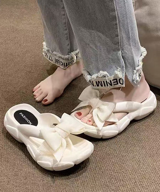 Fashion Splicing Flip Flops Sandals White Bow