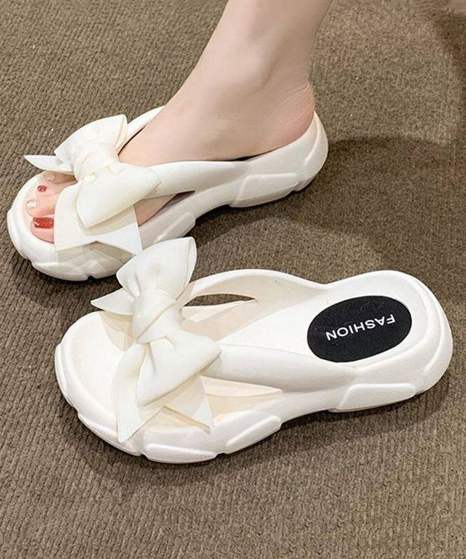 Fashion Splicing Flip Flops Sandals White Bow