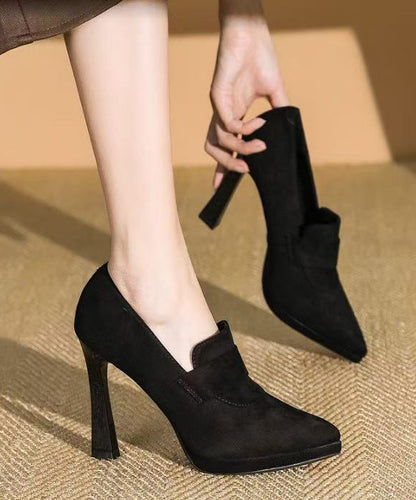 Fashion Splicing High Heels Black Suede Pointed Toe