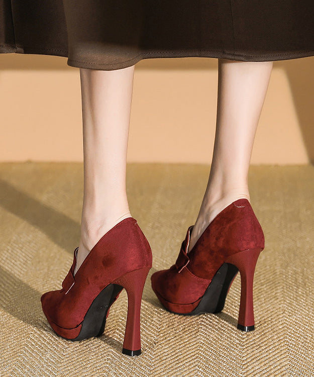 Fashion Splicing High Heels Black Suede Pointed Toe