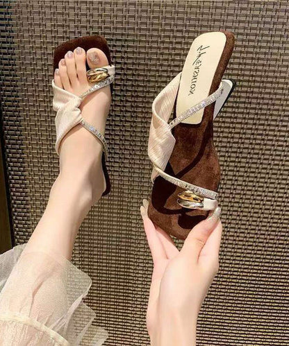 Fashion Splicing Wedge Beige Cotton Fabric Peep Toe Zircon