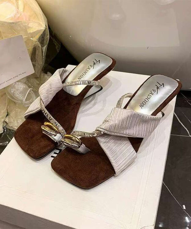 Fashion Splicing Wedge Beige Cotton Fabric Peep Toe Zircon