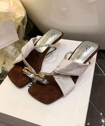 Fashion Splicing Wedge Beige Cotton Fabric Peep Toe Zircon