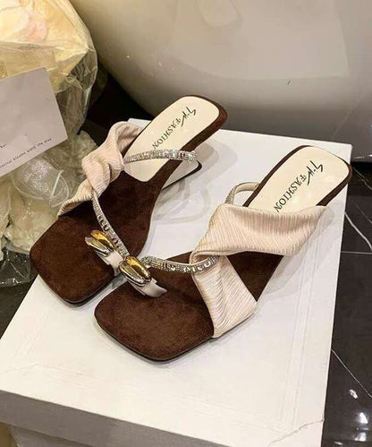 Fashion Splicing Wedge Beige Cotton Fabric Peep Toe Zircon
