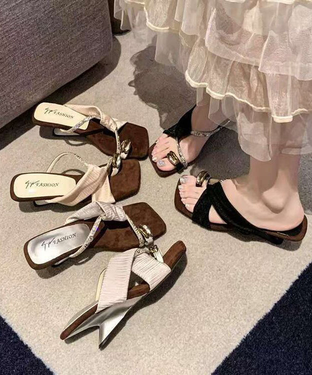 Fashion Splicing Wedge Beige Cotton Fabric Peep Toe Zircon