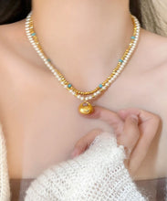 Load image into Gallery viewer, Fashion Sterling Silver Overgild Turquoise Pearl Two Piece Set Pendant Necklace