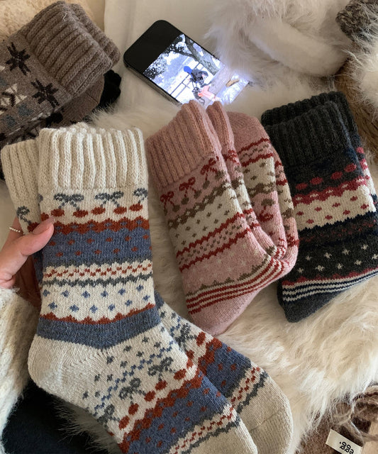 Fashion Thick Warm Cozy Jacquard Cotton Mid Calf Socks
