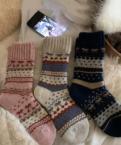 Fashion Thick Warm Cozy Jacquard Cotton Mid Calf Socks