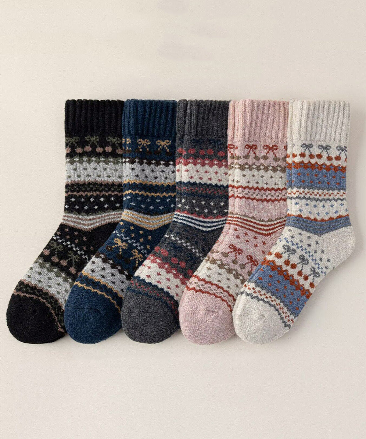 Fashion Thick Warm Cozy Jacquard Cotton Mid Calf Socks