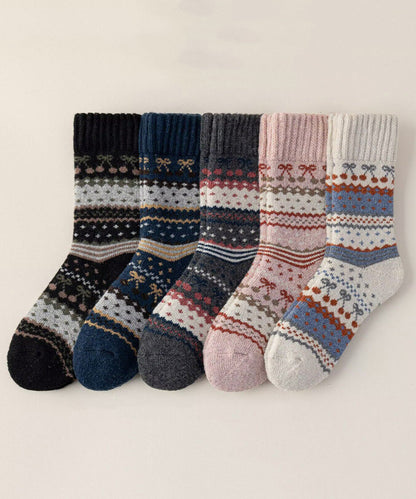 Fashion Thick Warm Cozy Jacquard Cotton Mid Calf Socks