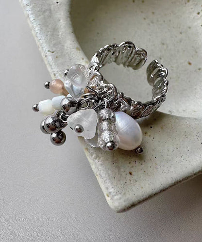 Fashion Titanium Stee Pearl Tassel Open Rings