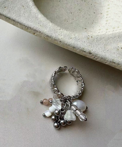 Fashion Titanium Stee Pearl Tassel Open Rings